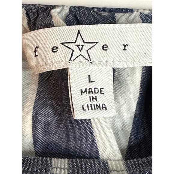 Fever Women Blue White Striped BoHo 3/4 Ruffle Sleeves Shirt Top Blouse Sz Large - Picture 5 of 15